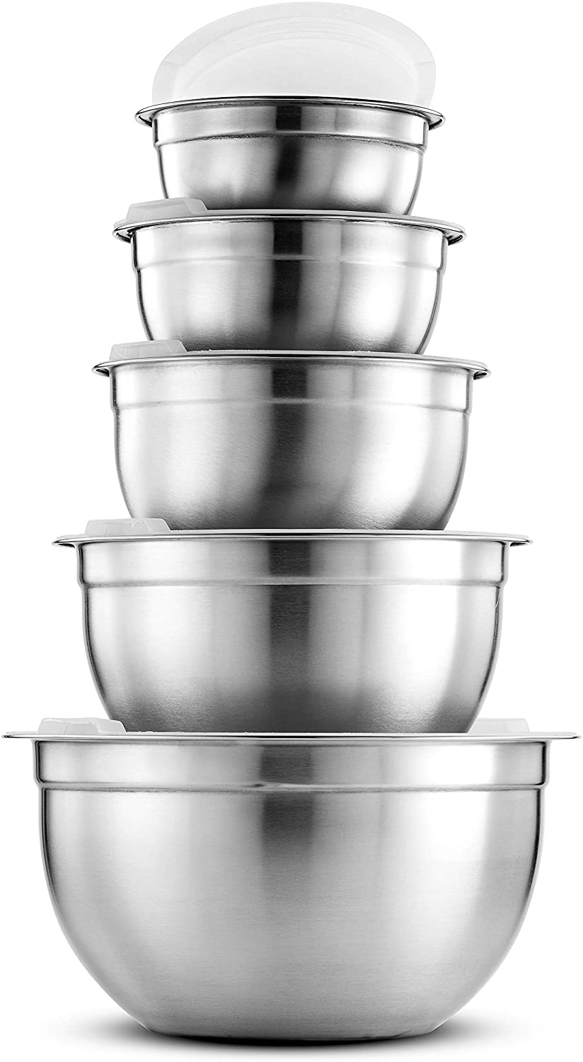 FineDine Premium Stainless Steel Mixing Bowls with Airtight Lids – Set of 5